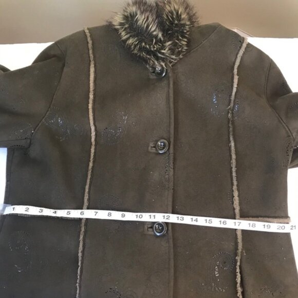PIZAZZ  Vintage Y2K Faux Fur Shearling Hood Paisley Coat Jacket Cozy Fur Lined L - Picture 11 of 16